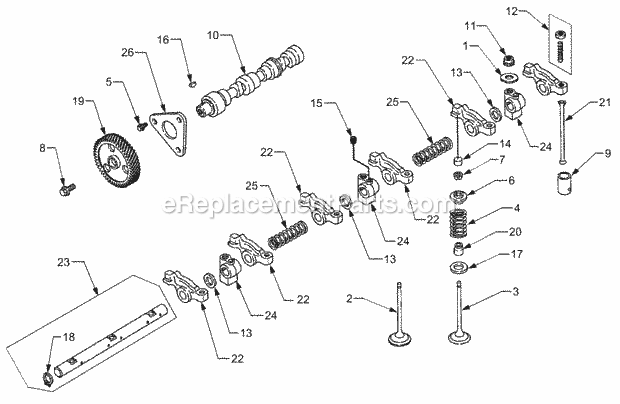 Camshaft And Valves Diagram and Parts List for 5234DL 54AL544-710, 54BL544-710 Cub Cadet Lawn Tractor